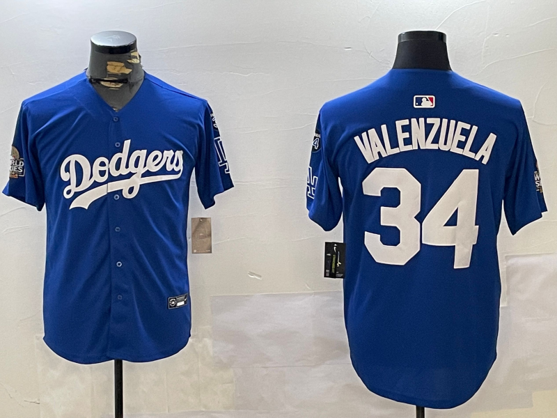 Men Los Angeles Dodgers #34 Valenzuela 2024 World series patch blue jersey 20241120123->los angeles dodgers->MLB Jersey